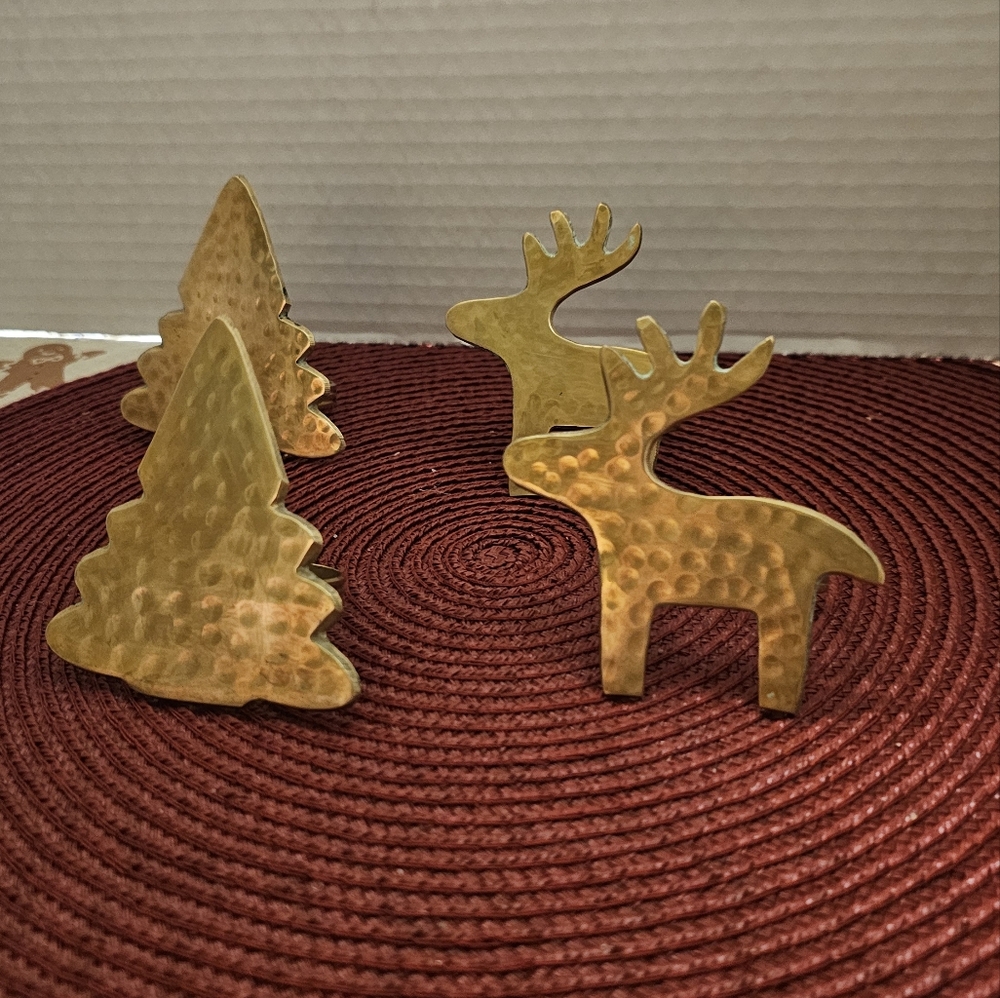 Brass Holiday 2 Tree and 2 Reindeer  Napkin Holders